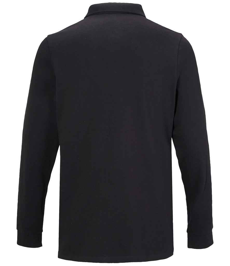 NEOBLU Owen Long Sleeve Piqué Polo Shirt in Deep Black, back view