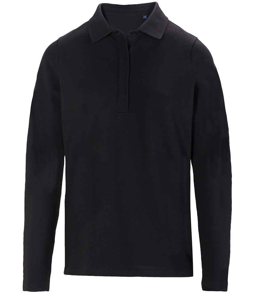 NEOBLU Ladies Owen Long Sleeve Piqué Polo Shirt in Deep Black, front view