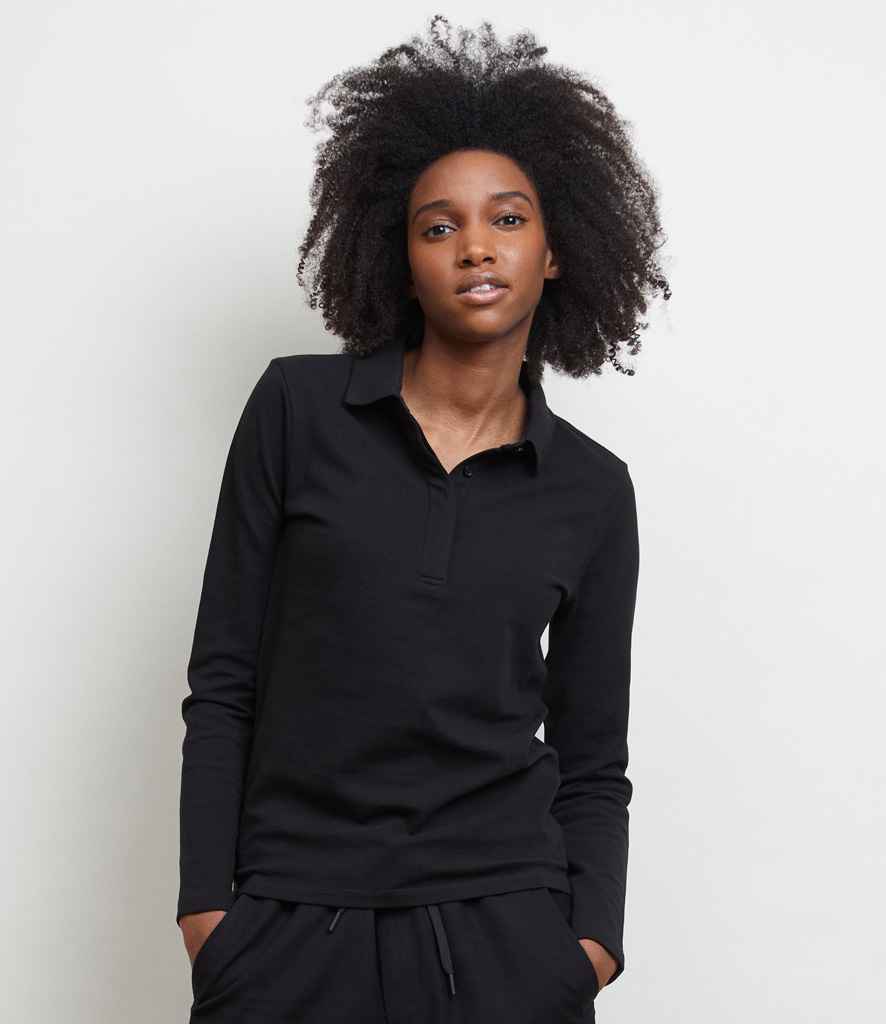 NEOBLU Ladies Owen Long Sleeve Piqué Polo Shirt in Deep Black