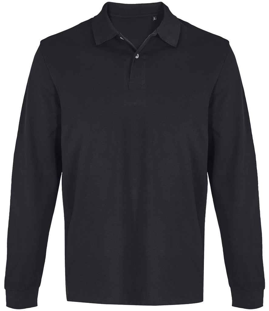 SOL'S Unisex Pacific Long Sleeve Piqué Polo Shirt in Black, front view