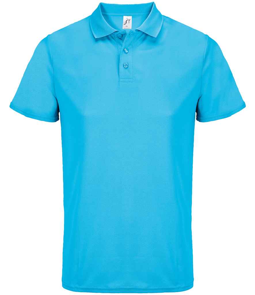 SOL'S Unisex Pitcher Recycled Polyester Piqué Polo Shirt in Aqua, front view
