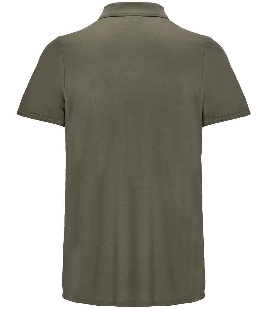 SOL'S Unisex Pitcher Recycled Polyester Piqué Polo Shirt in Army, back view