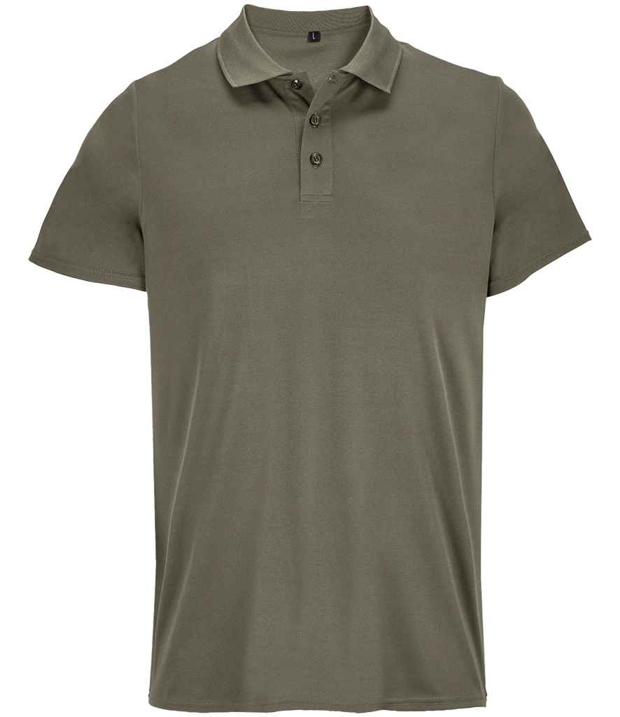 SOL'S Unisex Pitcher Recycled Polyester Piqué Polo Shirt in Army, front view