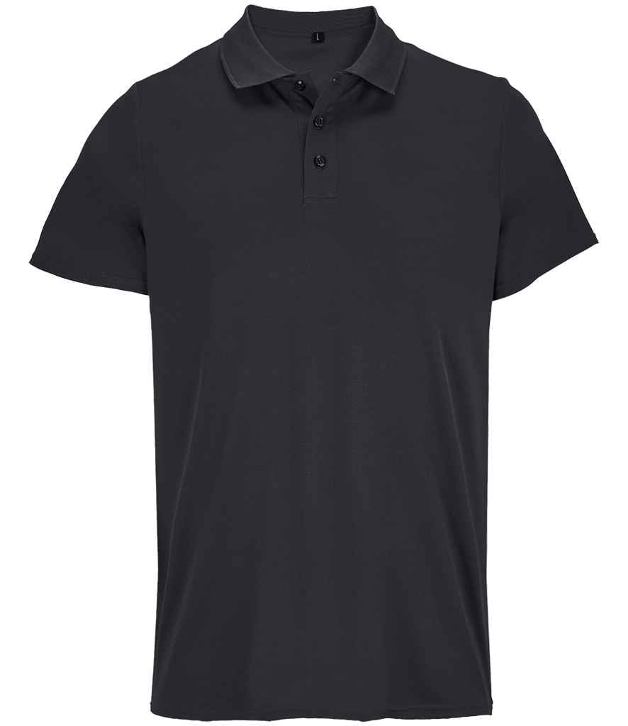 SOL'S Unisex Pitcher Recycled Polyester Piqué Polo Shirt in Black, front view
