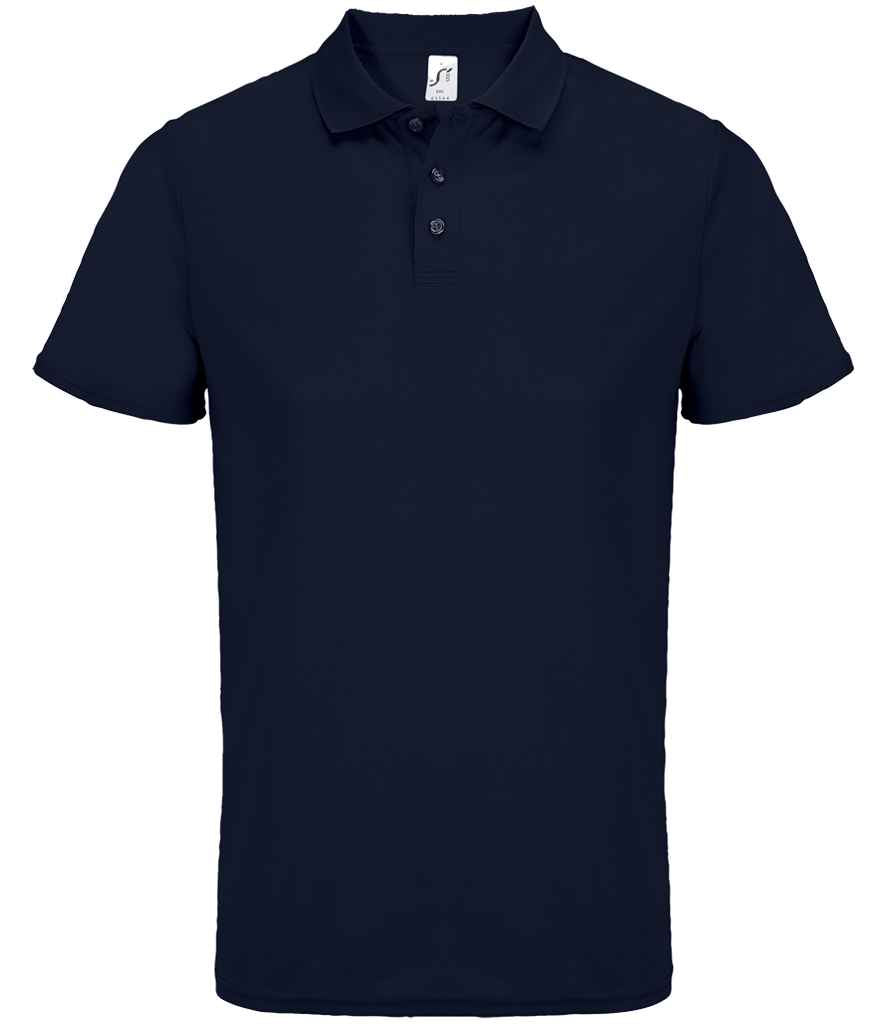 SOL'S Unisex Pitcher Recycled Polyester Piqué Polo Shirt in French Navy, front view
