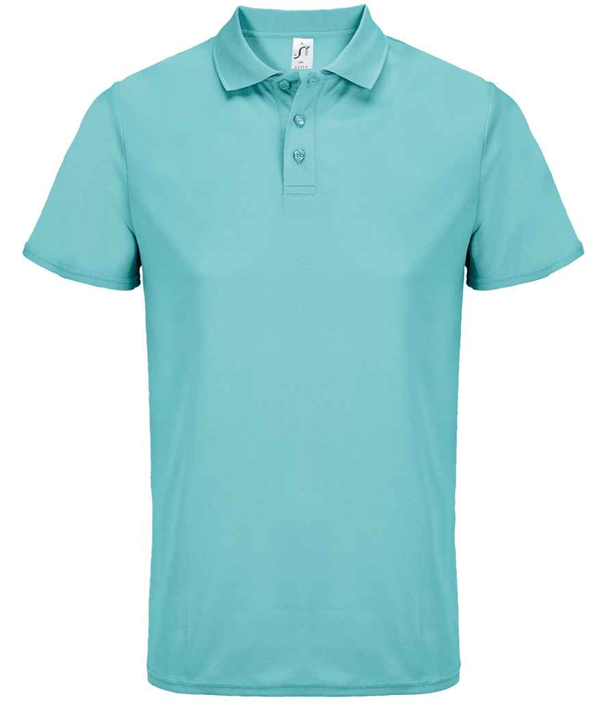 SOL'S Unisex Pitcher Recycled Polyester Piqué Polo Shirt in Pool Blue, front view