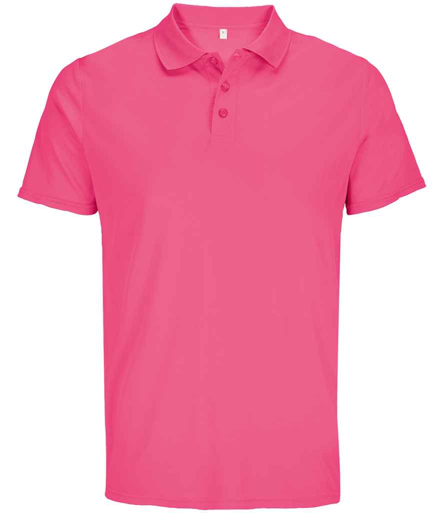 SOL'S Unisex Pitcher Recycled Polyester Piqué Polo Shirt in Ribbon Pink, front view