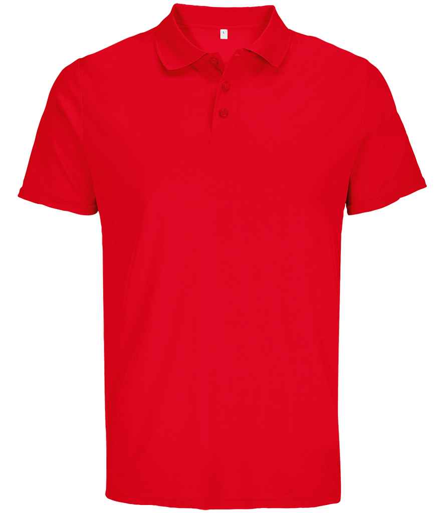 SOL'S Unisex Pitcher Recycled Polyester Piqué Polo Shirt in Red, front view
