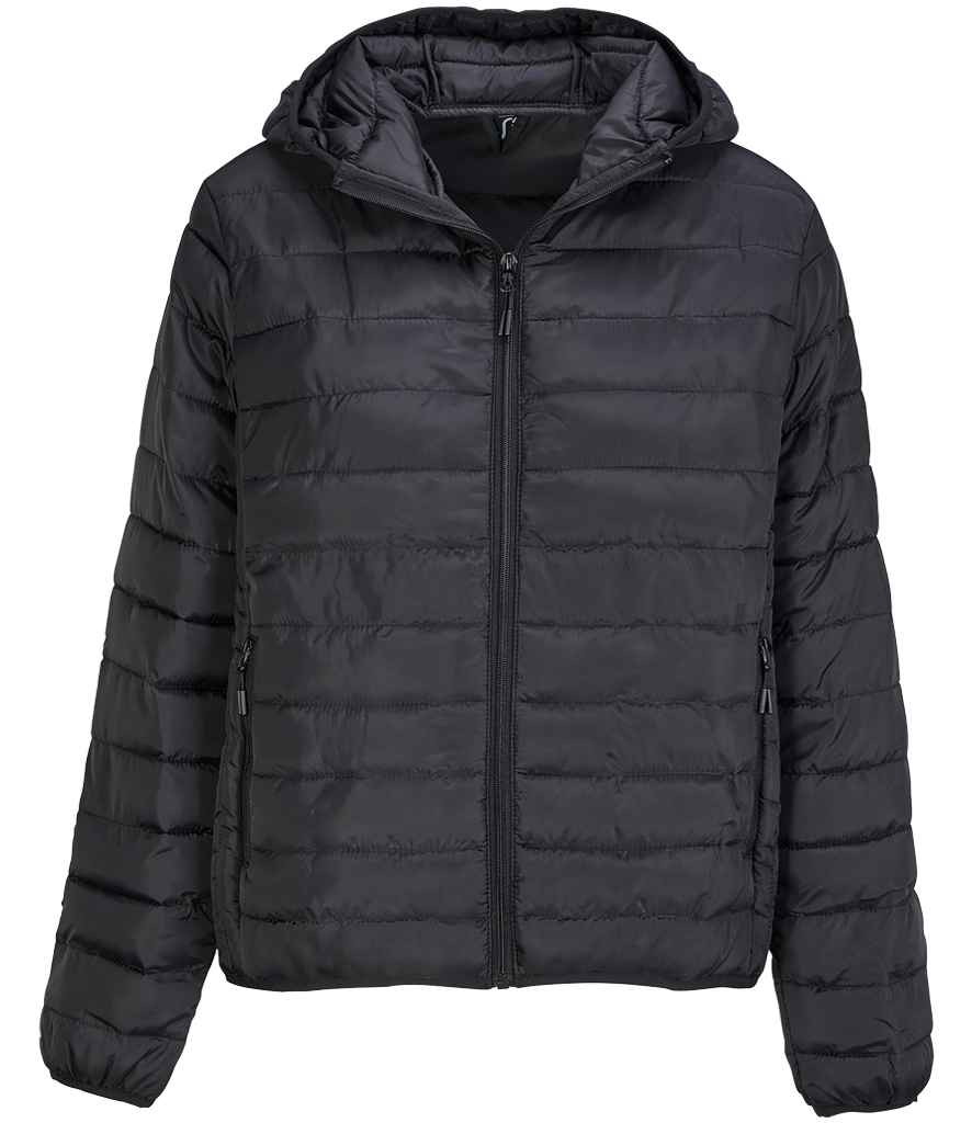 SOL'S Ladies Stream Hooded Jacket in Black, front view