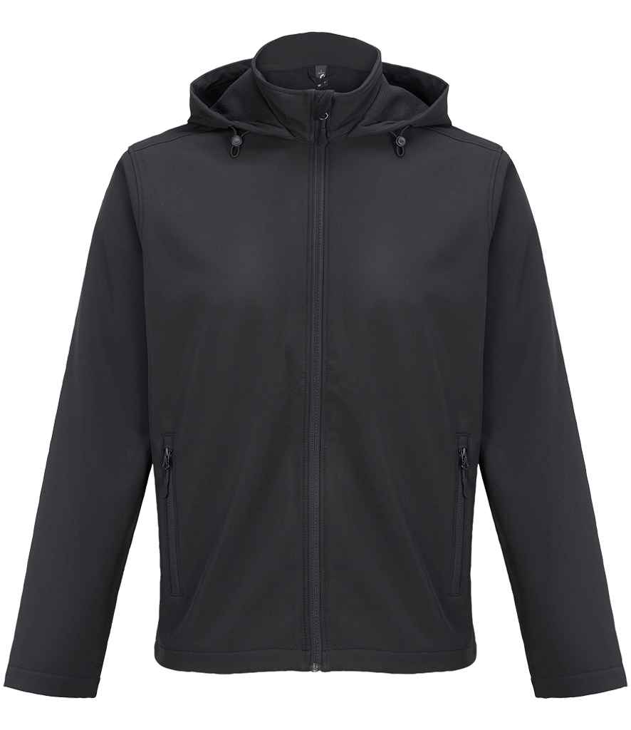 SOL'S Race Hooded Soft Shell Jacket in Black, front view