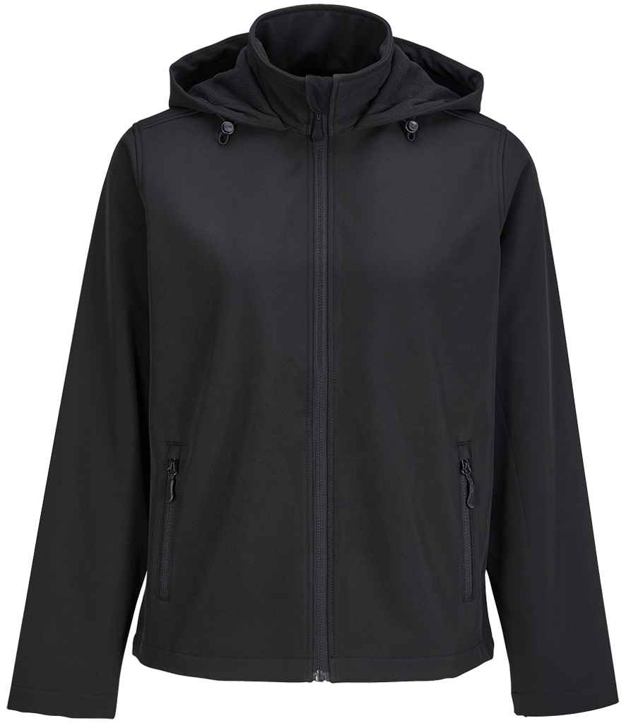 SOL'S Ladies Race Hooded Soft Shell Jacket in Black, front view
