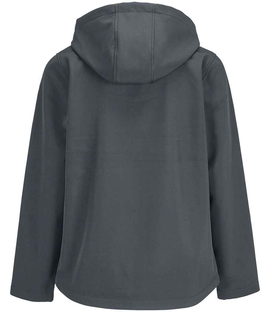 SOL'S Ladies Race Hooded Soft Shell Jacket in Charcoal, back view