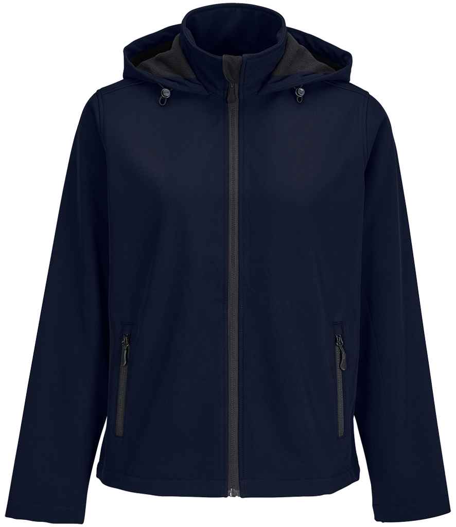 SOL'S Ladies Race Hooded Soft Shell Jacket in French Navy, front view