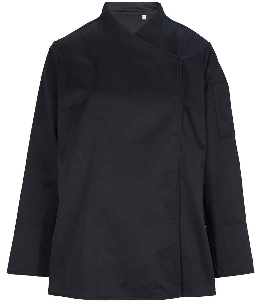 NEOBLU Ladies Long Sleeve Chef's Jacket in Deep Black, front view