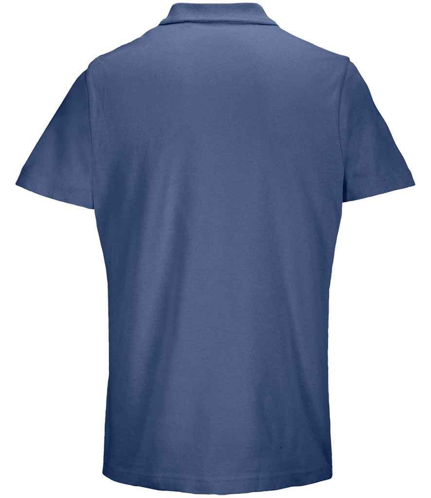 SOL'S Unisex Pulse Twin Piqué Polo Shirt in Denim, back view