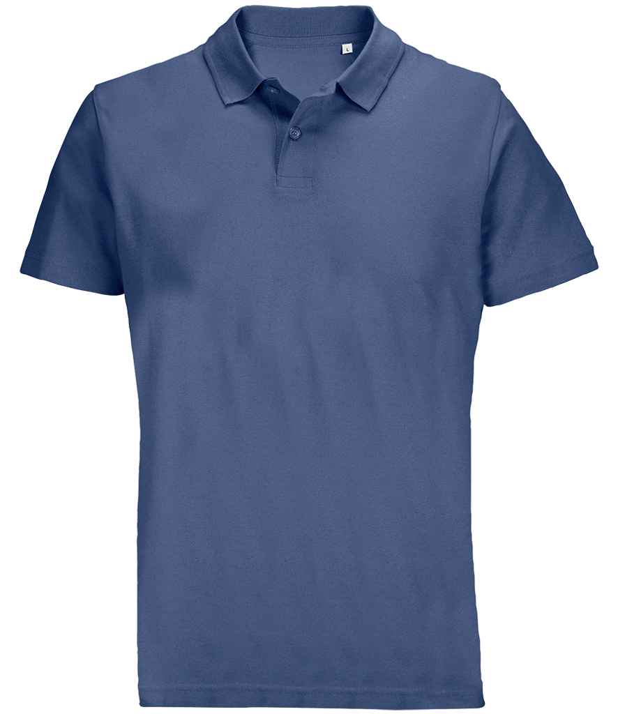 SOL'S Unisex Pulse Twin Piqué Polo Shirt in Denim, front view