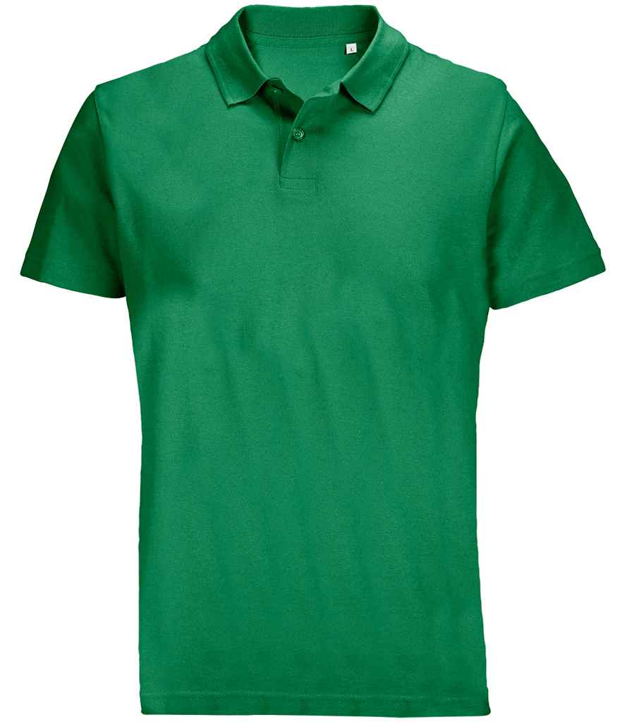 SOL'S Unisex Pulse Twin Piqué Polo Shirt in Kelly Green, front view