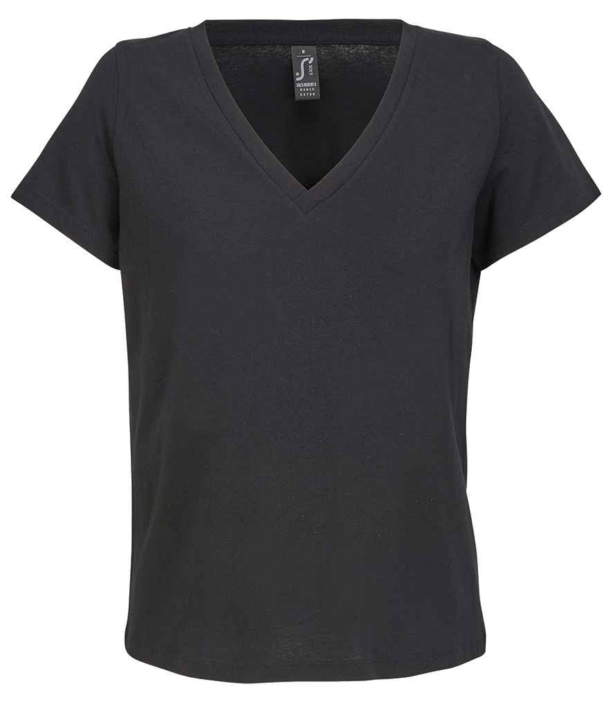 SOL'S Ladies Regent V Neck T-Shirt in Deep Black, front view