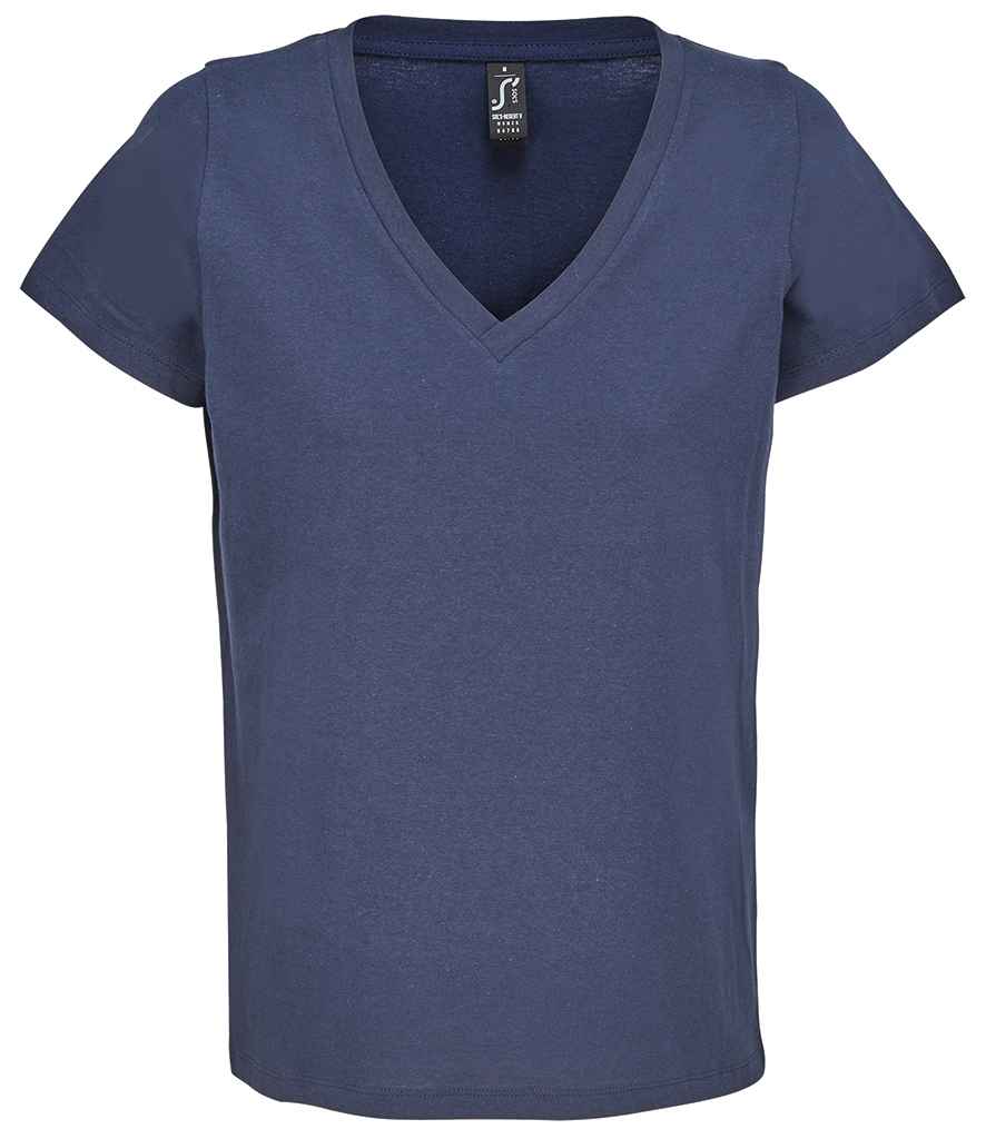SOL'S Ladies Regent V Neck T-Shirt in French Navy, front view