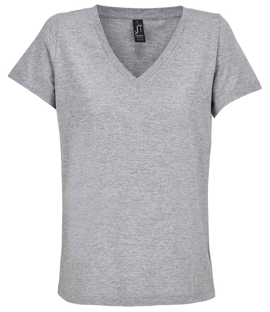 SOL'S Ladies Regent V Neck T-Shirt in Grey Marl, front view