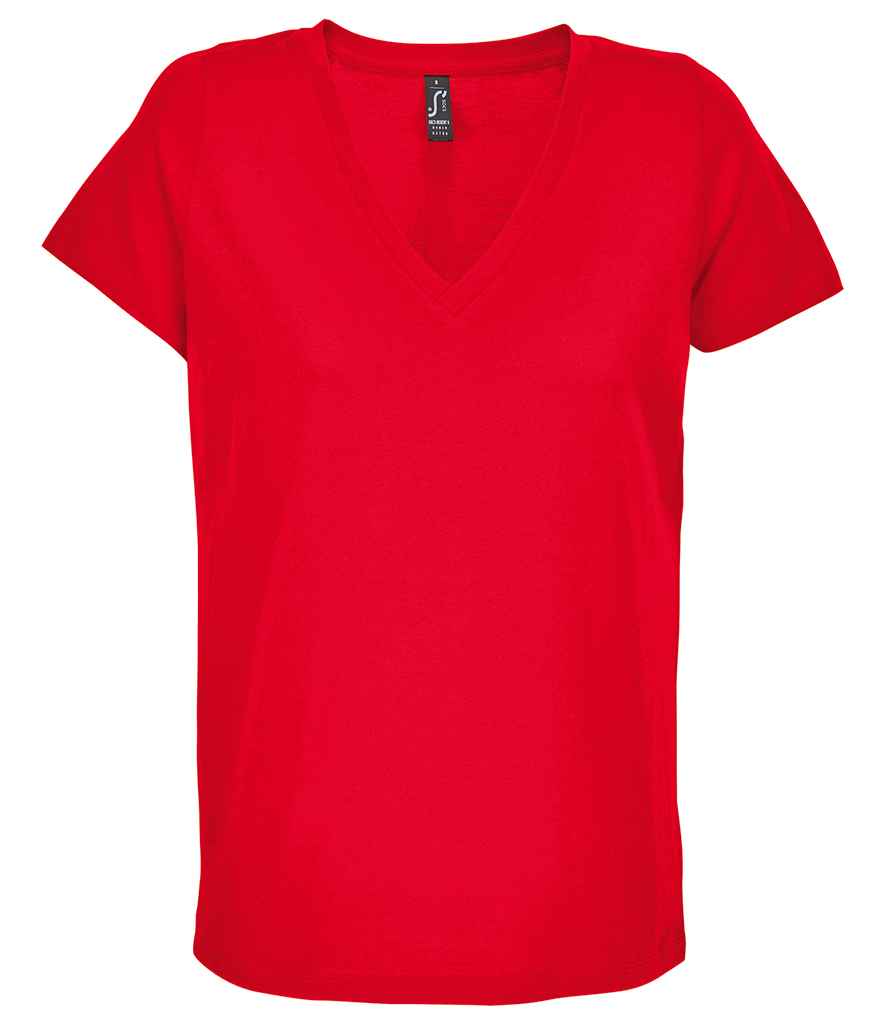 SOL'S Ladies Regent V Neck T-Shirt in Red, front view