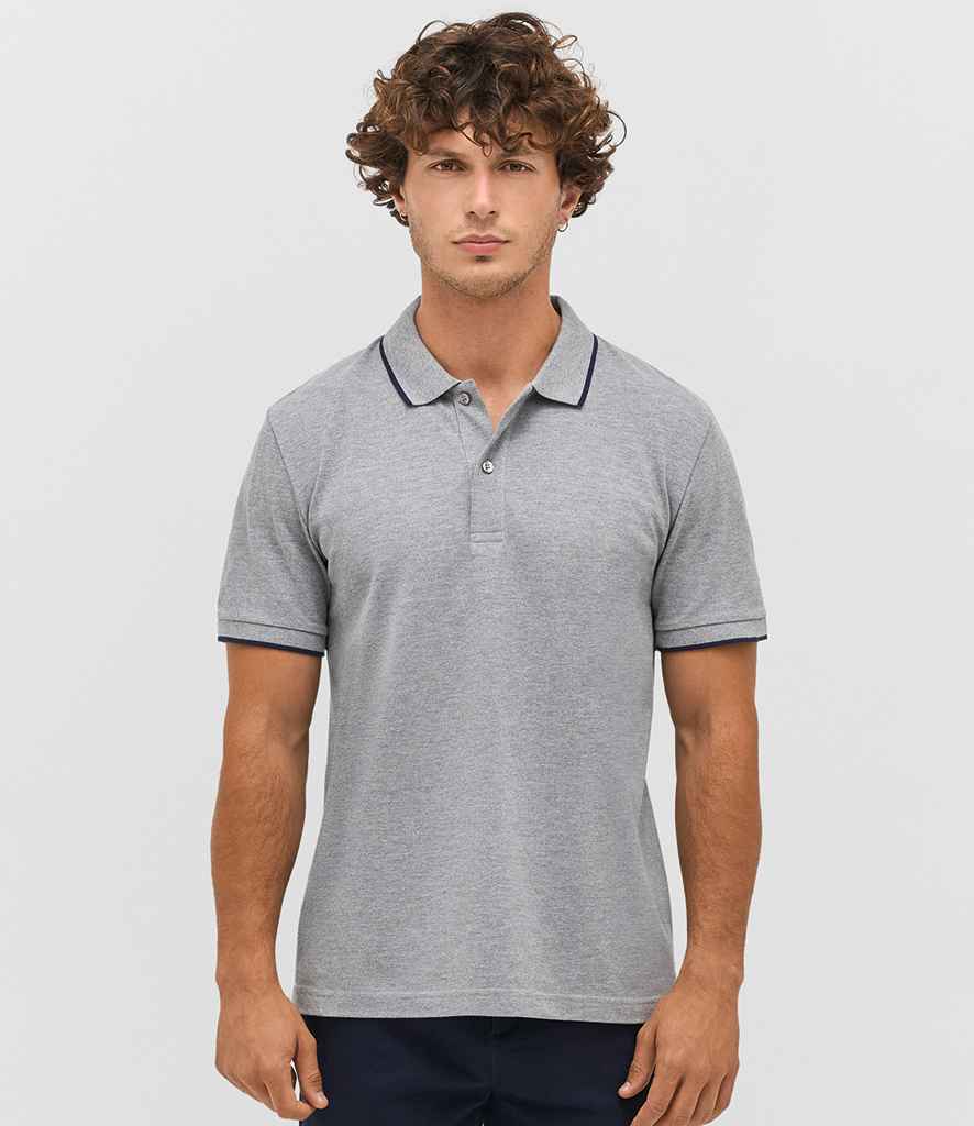 SOL'S Unisex Palermo Polo Shirt in Grey Marl/French Navy