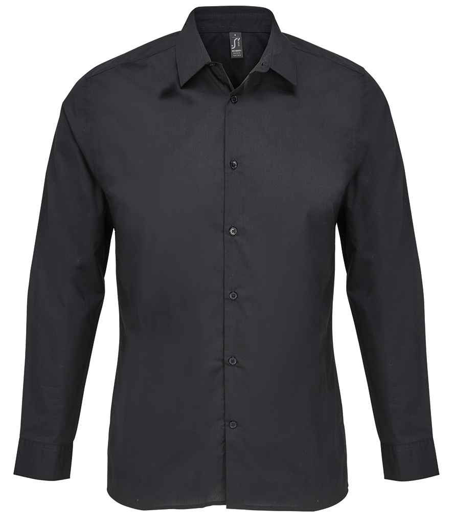SOL'S Bailey Long Sleeve Poplin Shirt in Black, front view