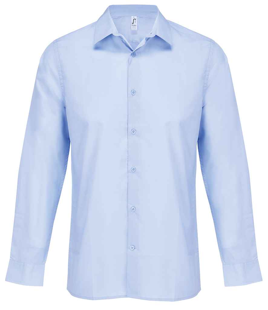 SOL'S Bailey Long Sleeve Poplin Shirt in Sky Blue, front view