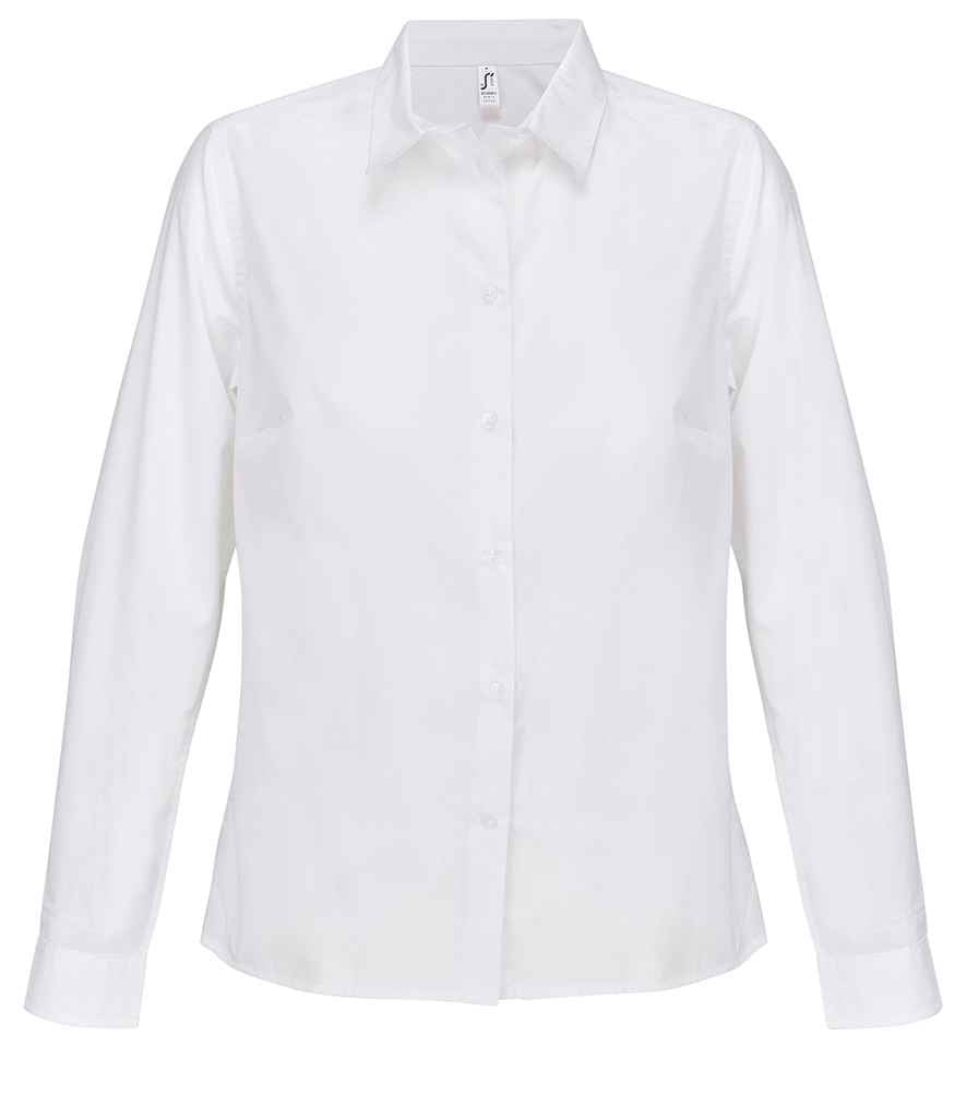SOL'S Ladies Bailey Long Sleeve Poplin Shirt in White, front view