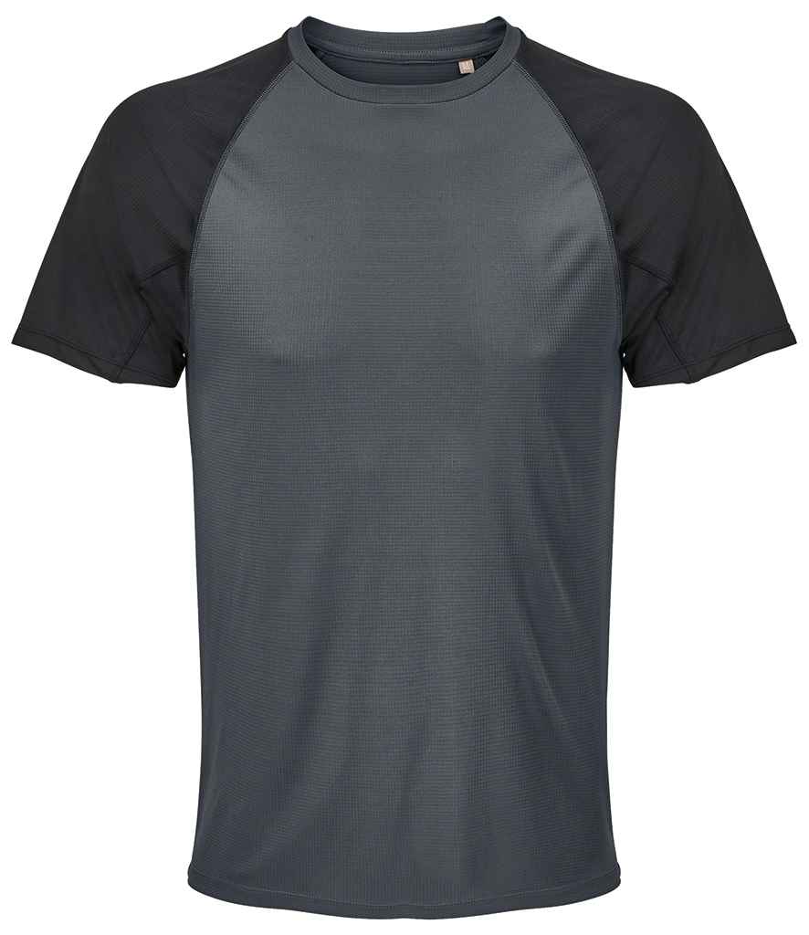 SOL'S Vortex Ripstop Performance T-Shirt in Black/Charcoal, front view