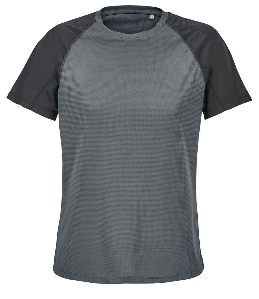 SOL'S Ladies Vortex Ripstop Performance T-Shirt in Black/Charcoal, front view