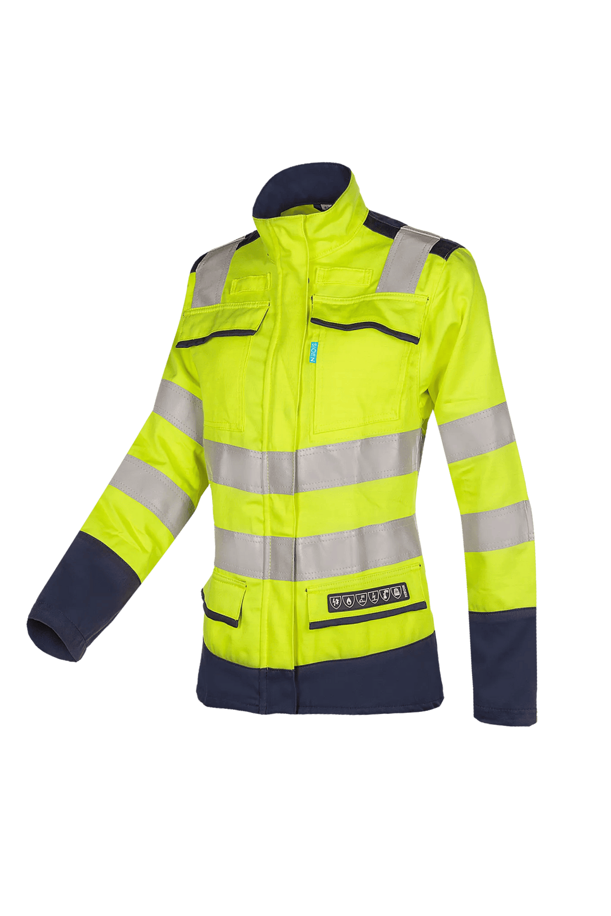 Sioen PRO Kasie in High-vis yellow/Navy blue, side view
