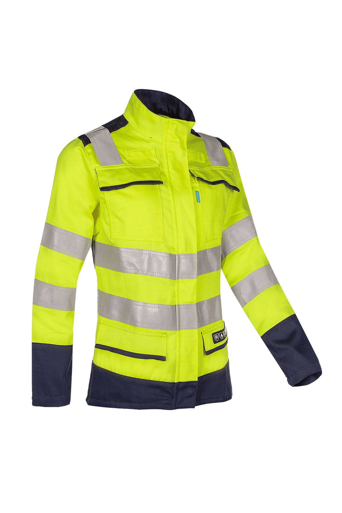 Sioen PRO Kasie in High-vis yellow/Navy blue, side view
