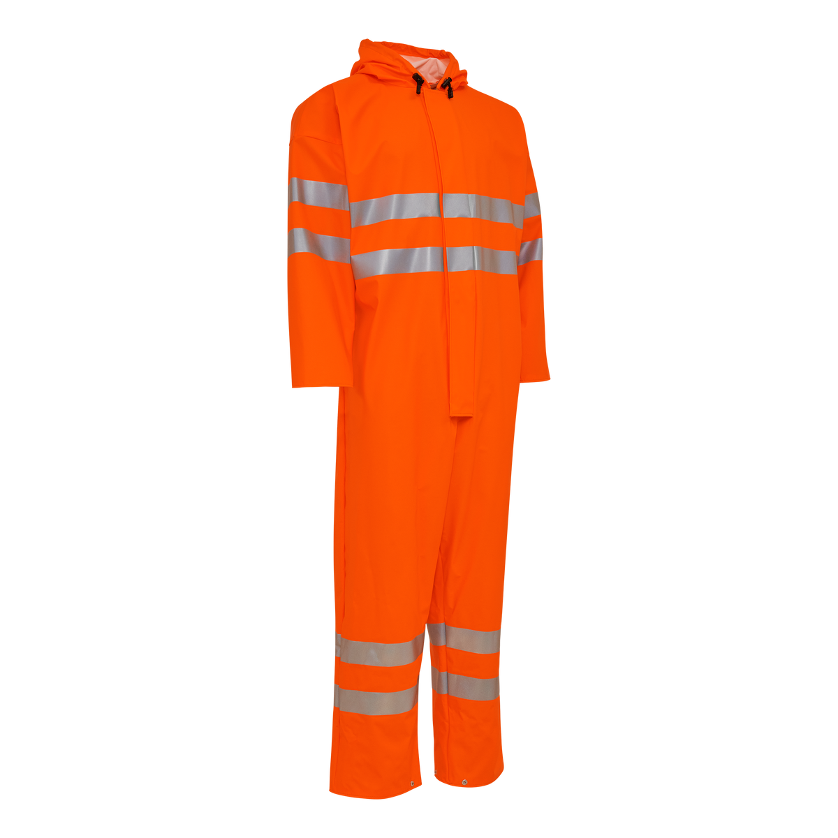 ELKA Rainwear PU visible coverall with reflective tape in Fl. Orange, front view