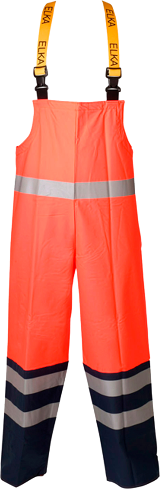 ELKA Rainwear PU visible Bib & Brace with reflective tape in Fl. Orange/Navy