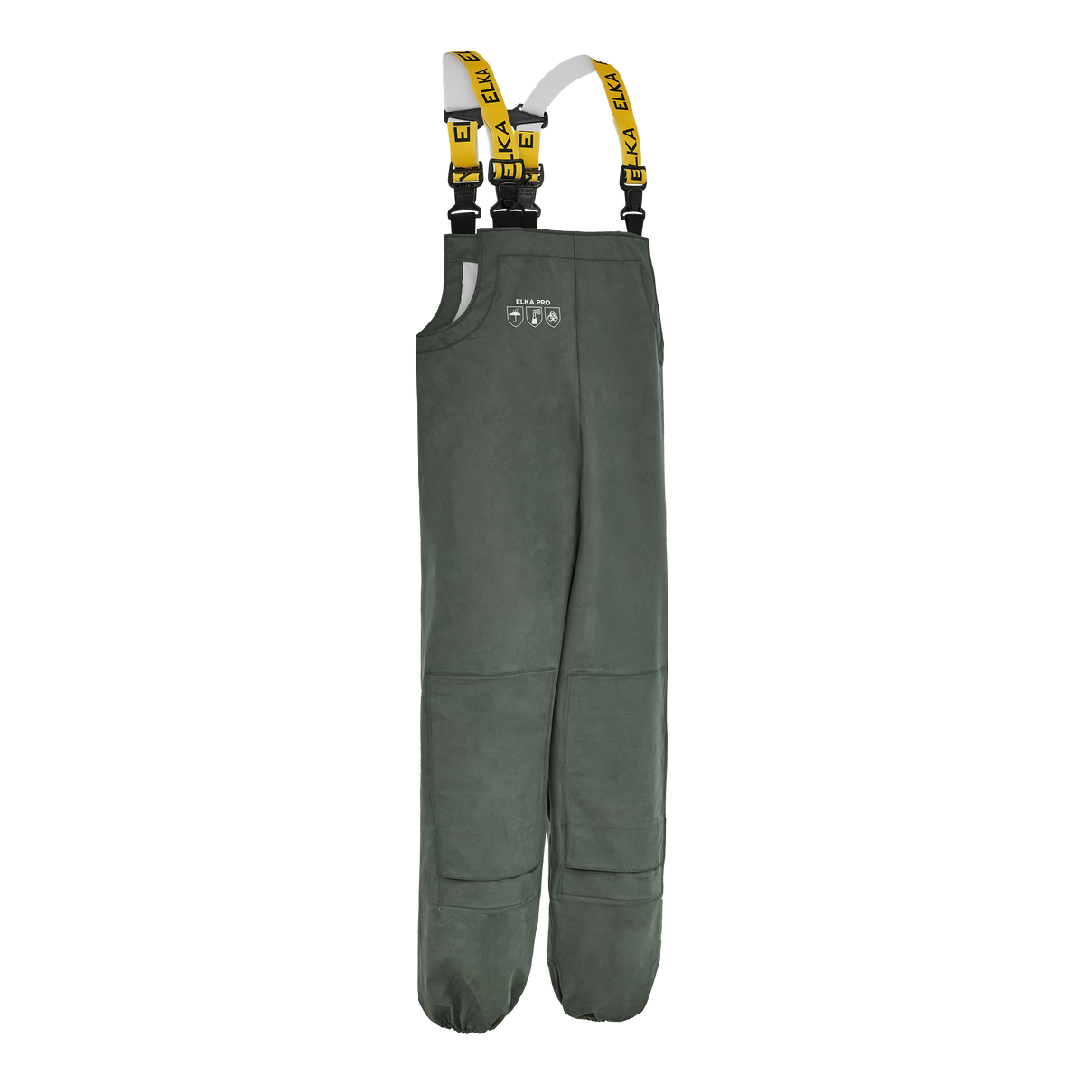 ELKA Rainwear ELKA PRO Bib & brace w/ pockets for knee pads in Olive, front view