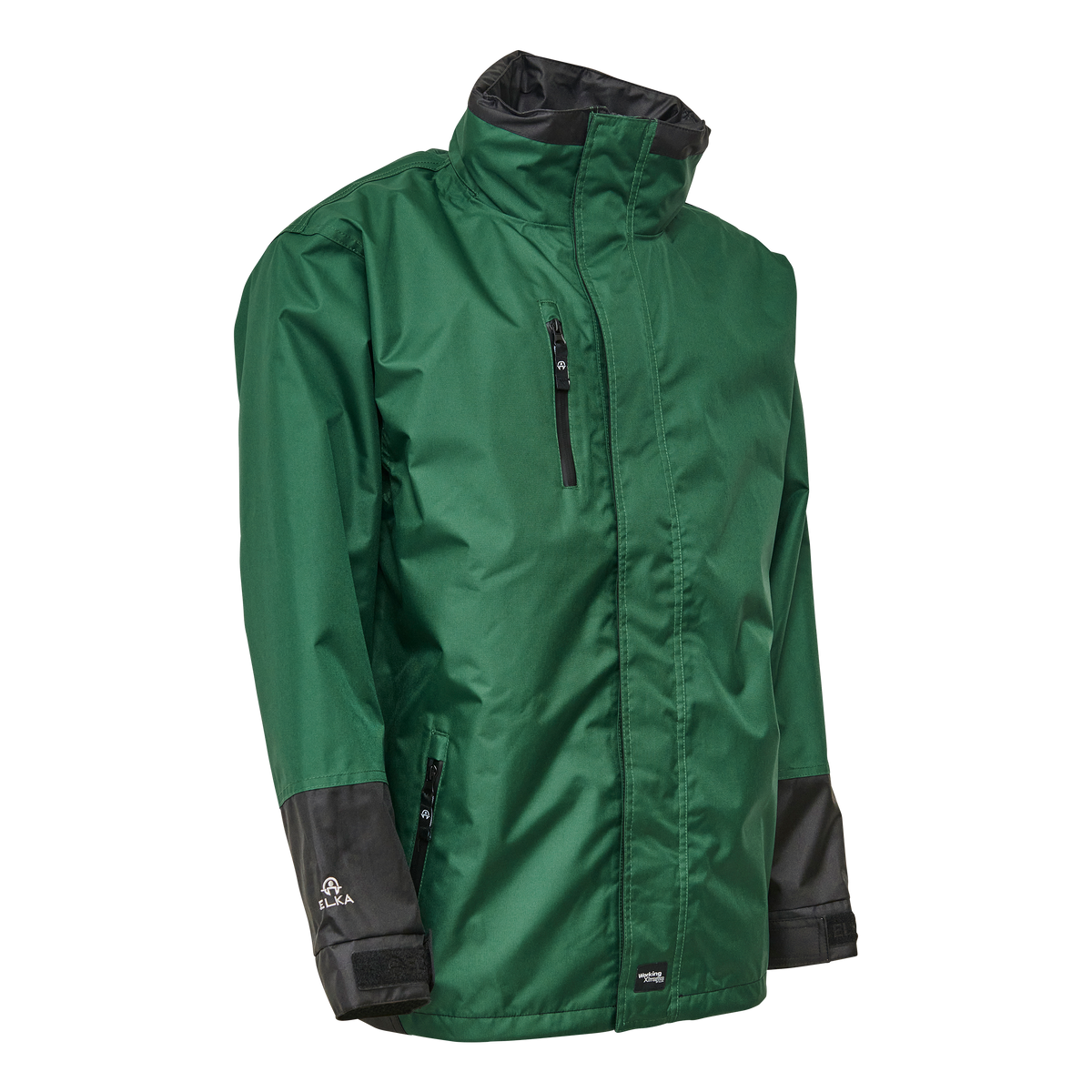 ELKA Rainwear Working Xtreme rain jacket with a 2-way zipper in Green/Black