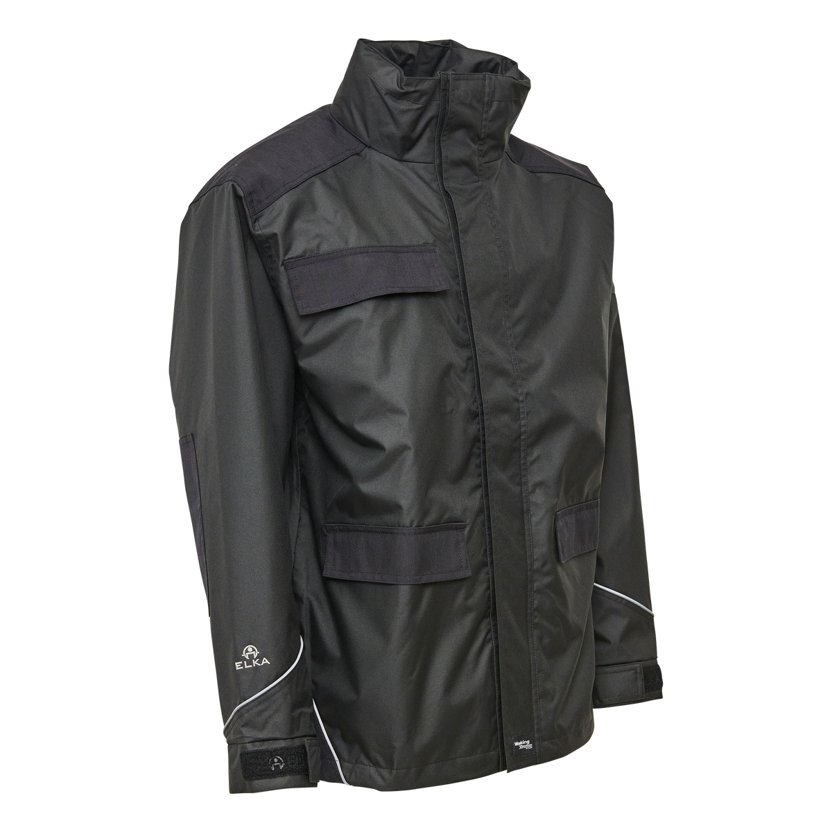 ELKA Rainwear Working Xtreme Oxford rain jacket in Black, front view