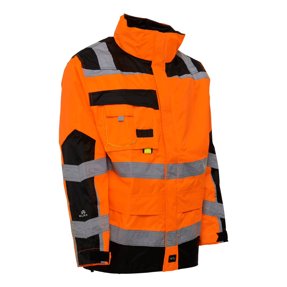 ELKA Rainwear Visible Xtreme Oxford rain jacket with reflective tape in Fl. Orange/Black, front view