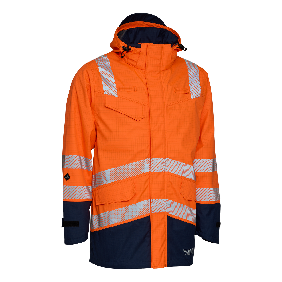 ELKA Rainwear Securetech Multinorm Electric Arc Jacket Class 2 in Fl. Orange/Navy, front view