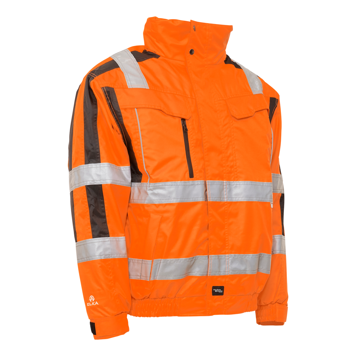 ELKA Rainwear Visible Xtreme 2-In-1 winter bomberjacket in Fl. Orange/Black, front view