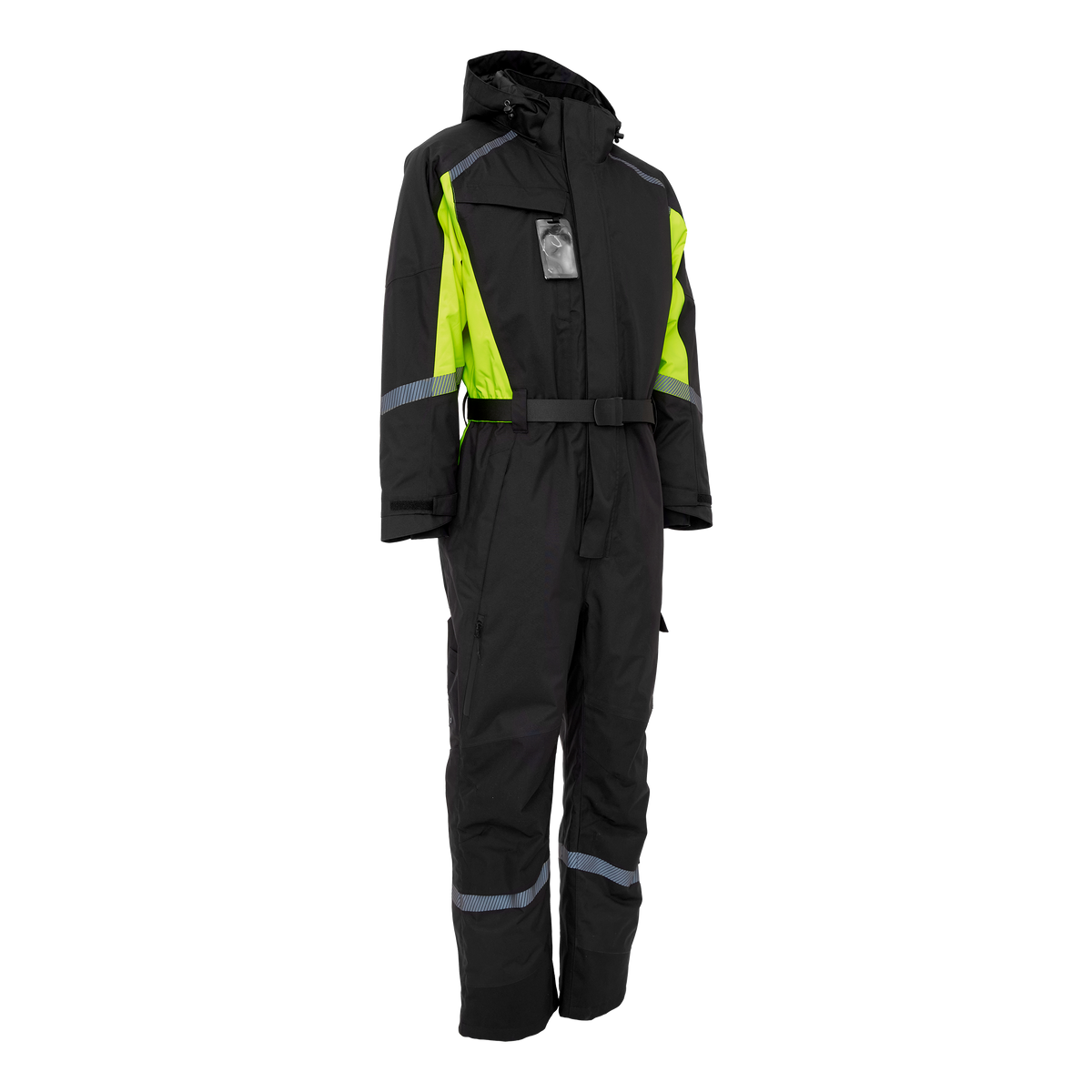 ELKA Rainwear Working Xtreme Winter Thermal Coverall with recycled padding in Black/Fl. Yellow, front view