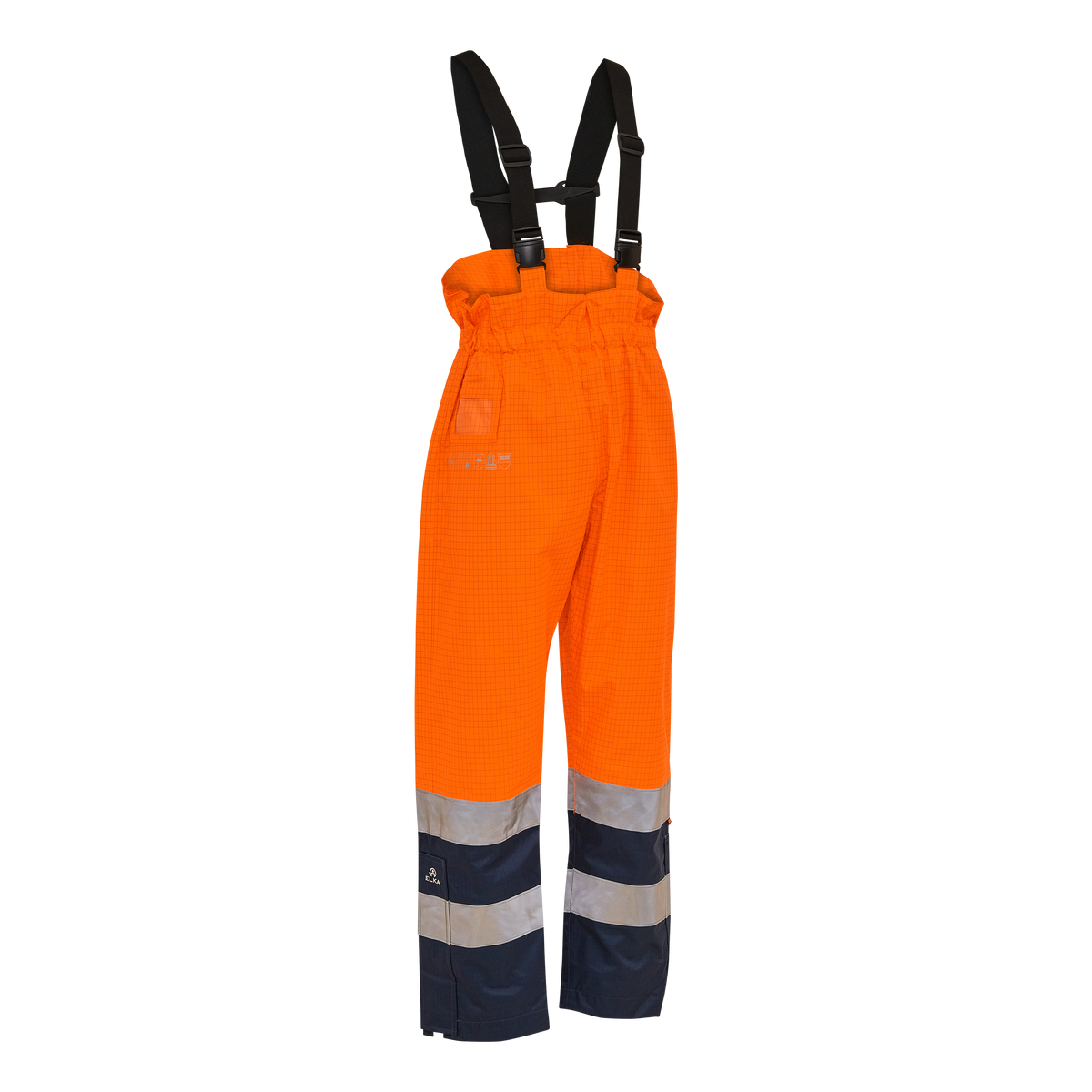 ELKA Rainwear Securetech Multinorm Bib & Brace in Fl. Orange/Navy, front view