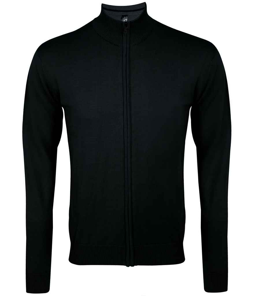 SOL'S Gordon Full Zip Cotton Acrylic Cardigan in Black, front view