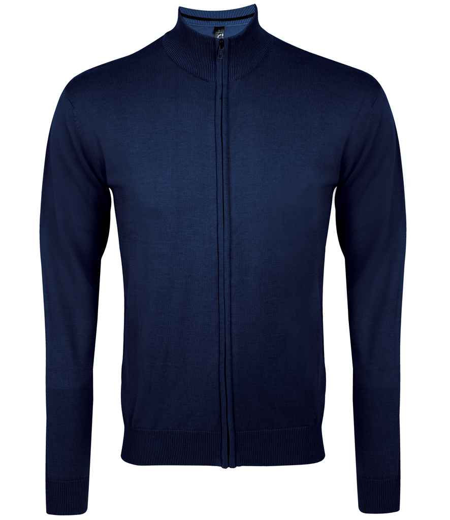 SOL'S Gordon Full Zip Cotton Acrylic Cardigan in Navy, front view