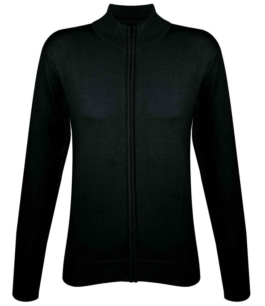SOL'S Ladies Gordon Full Zip Cotton Acrylic Cardigan in Black, front view