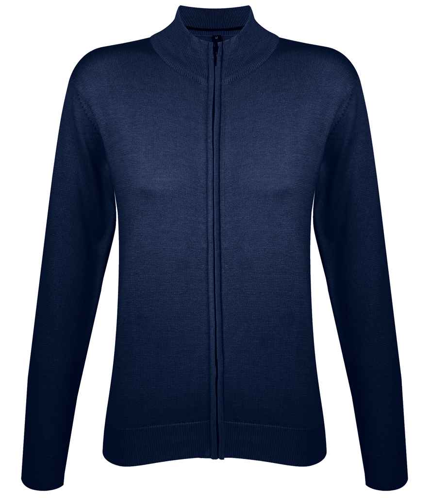 SOL'S Ladies Gordon Full Zip Cotton Acrylic Cardigan in Navy, front view