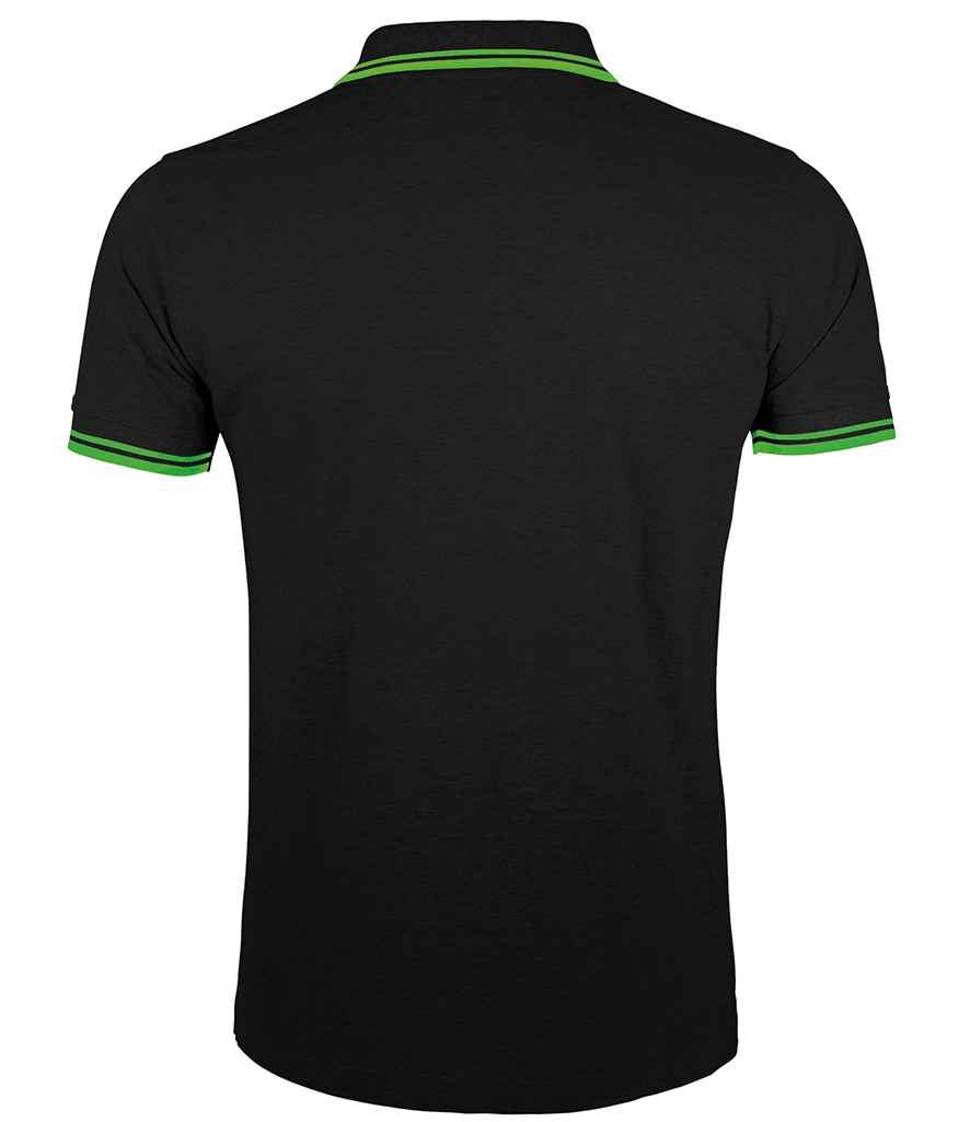 SOL'S Pasadena Tipped Cotton Piqué Polo Shirt in Black/Lime Green, back view