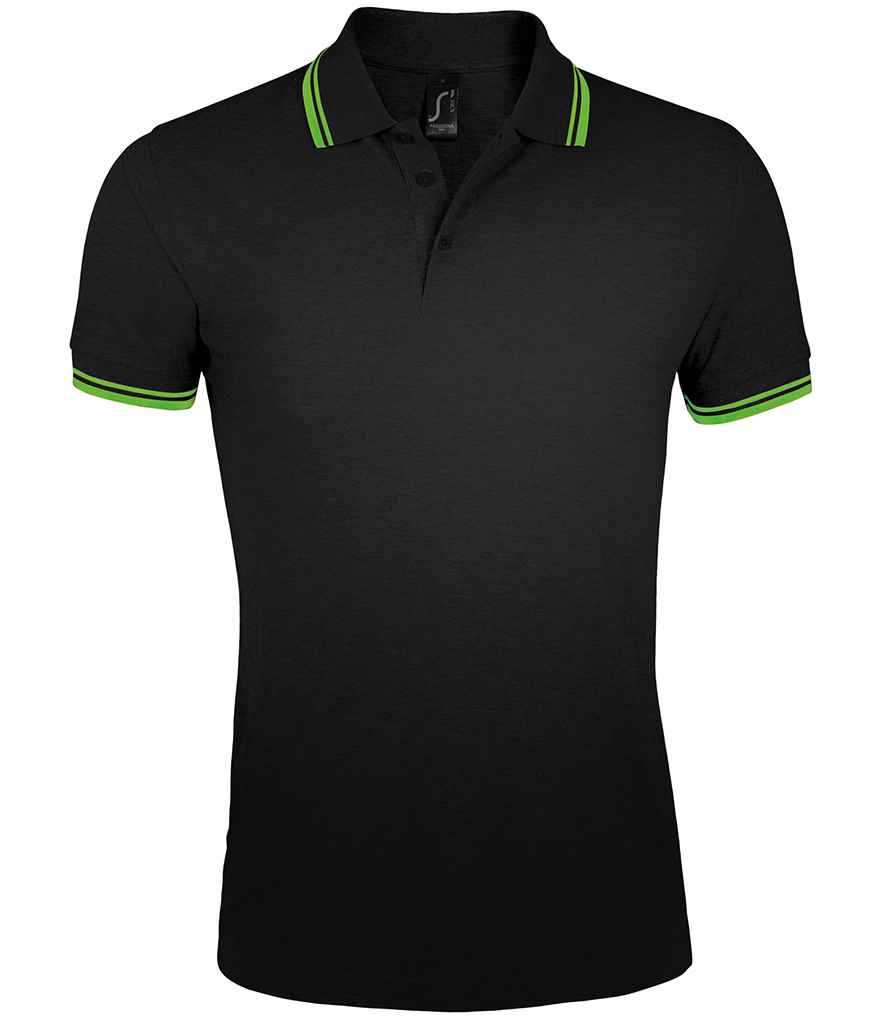 SOL'S Pasadena Tipped Cotton Piqué Polo Shirt in Black/Lime Green, front view