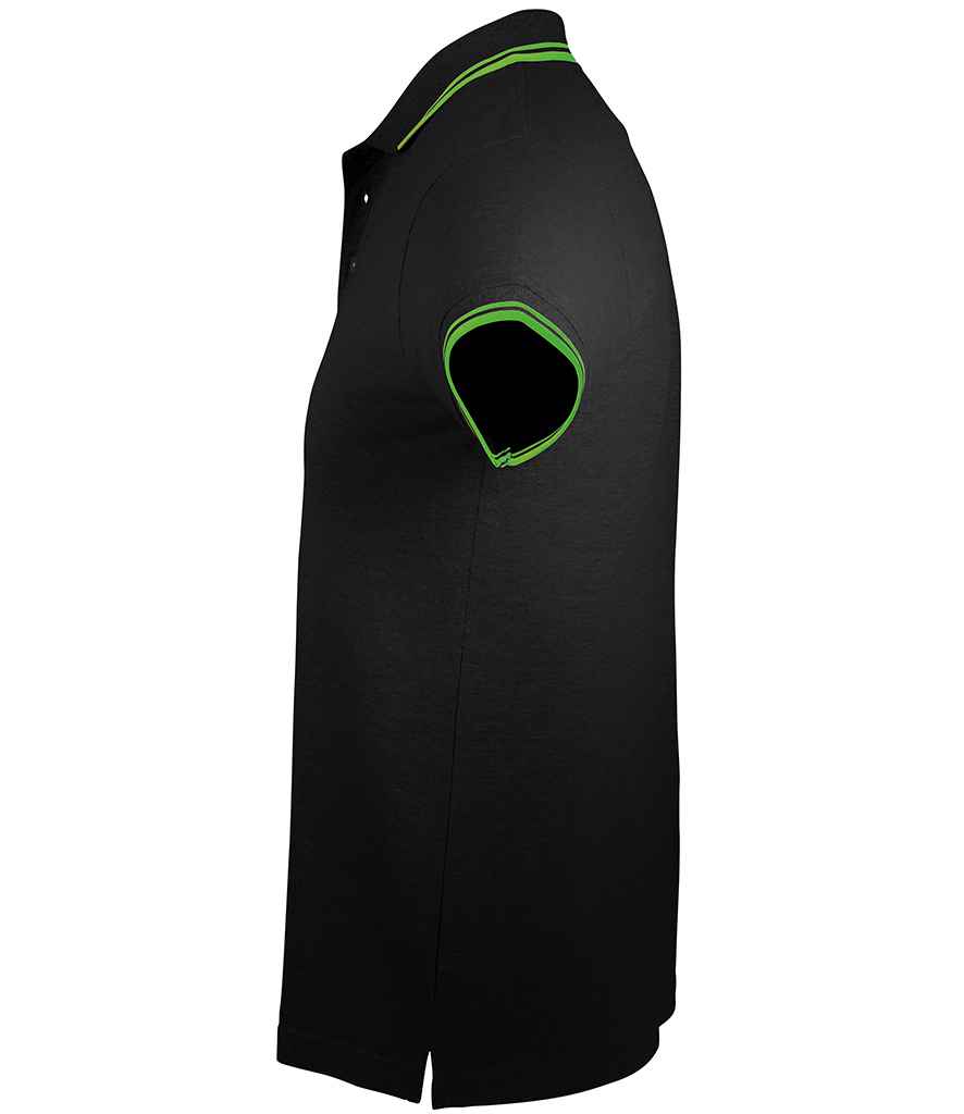 SOL'S Pasadena Tipped Cotton Piqué Polo Shirt in Black/Lime Green, back view